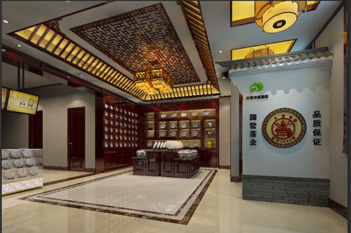 石壁镇古朴典雅的中式茶叶店大堂设计效果图