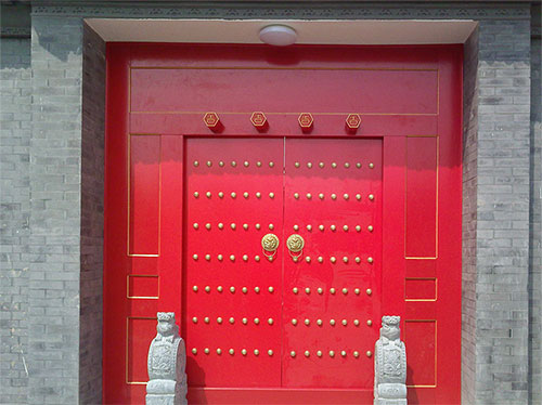 石壁镇中国传统四合院系列朱红色中式木制大门木作